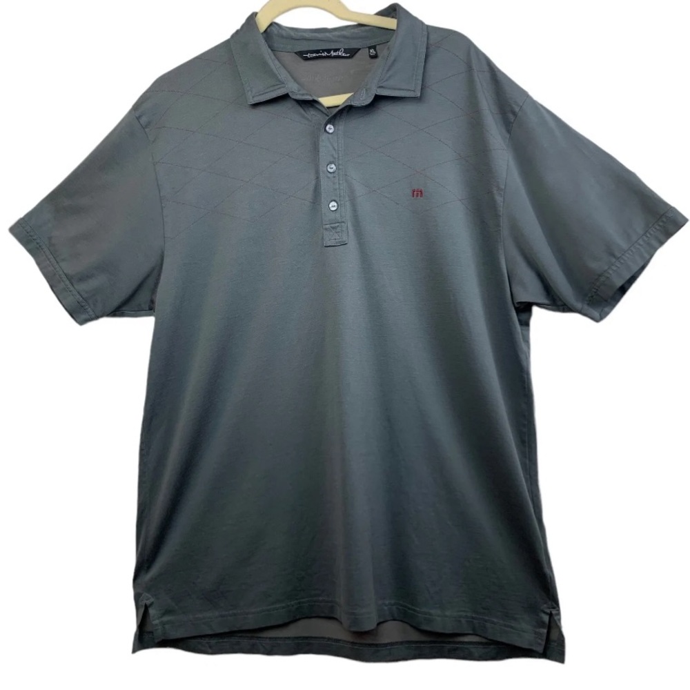 Travis Mathew Men’s Gray/Red Argyle Stitch Pima Cotton Blend Golf Polo Size XL